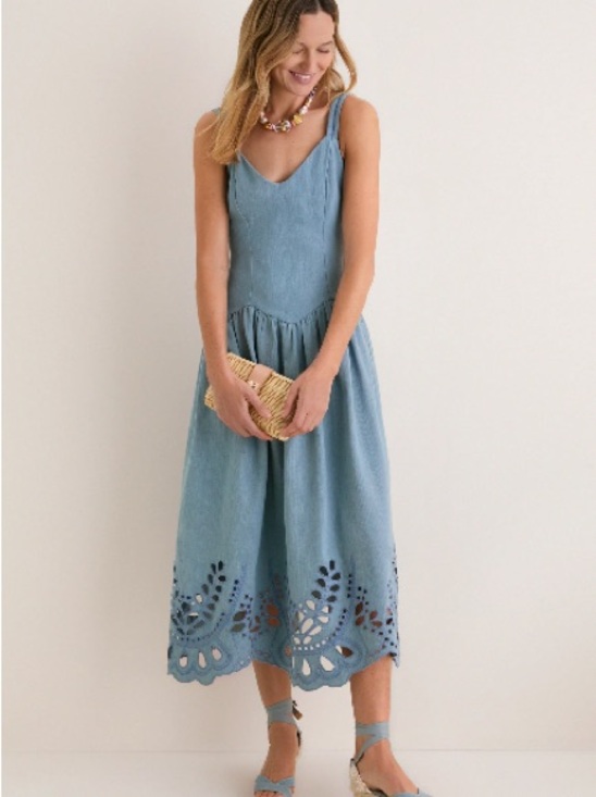 Moon River Dresses & Skirts - NWT TUCKERNUCK Moon River Light Blue V-Neck Eyelet Detail Midi Dress